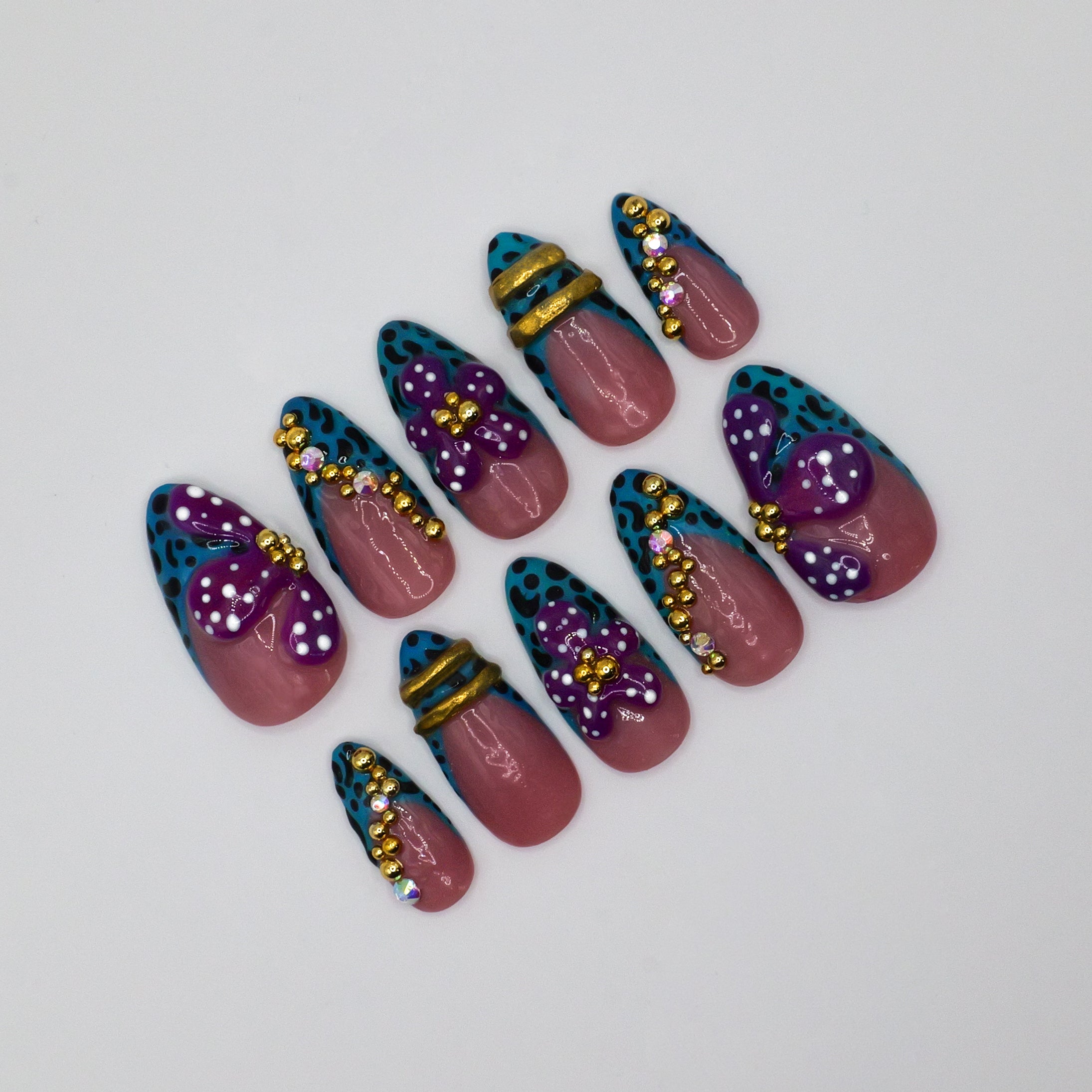 Pokey Dot Blue Press Ons - Almond