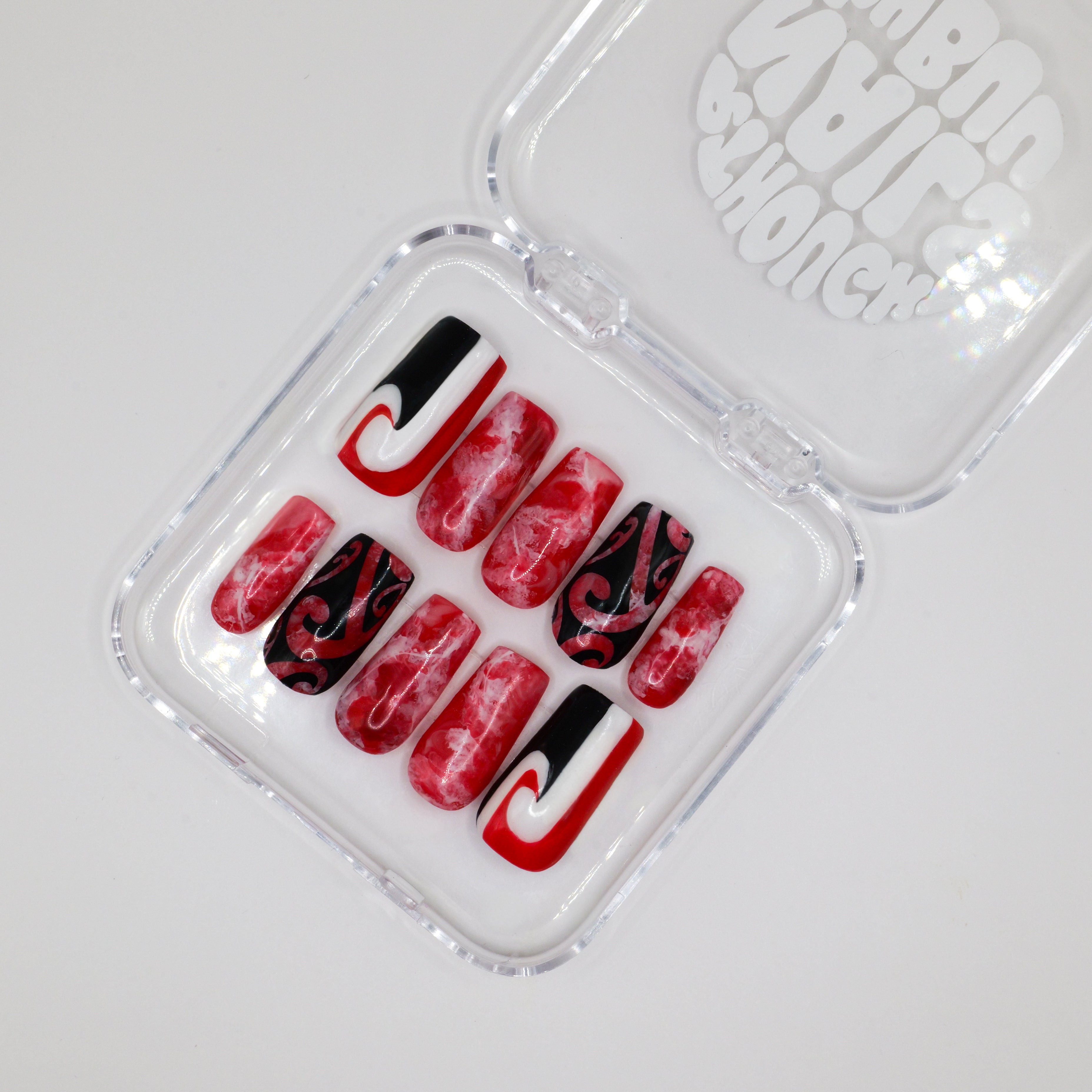 Red marble, Tino Rangatira Nails Press-Ons - Square