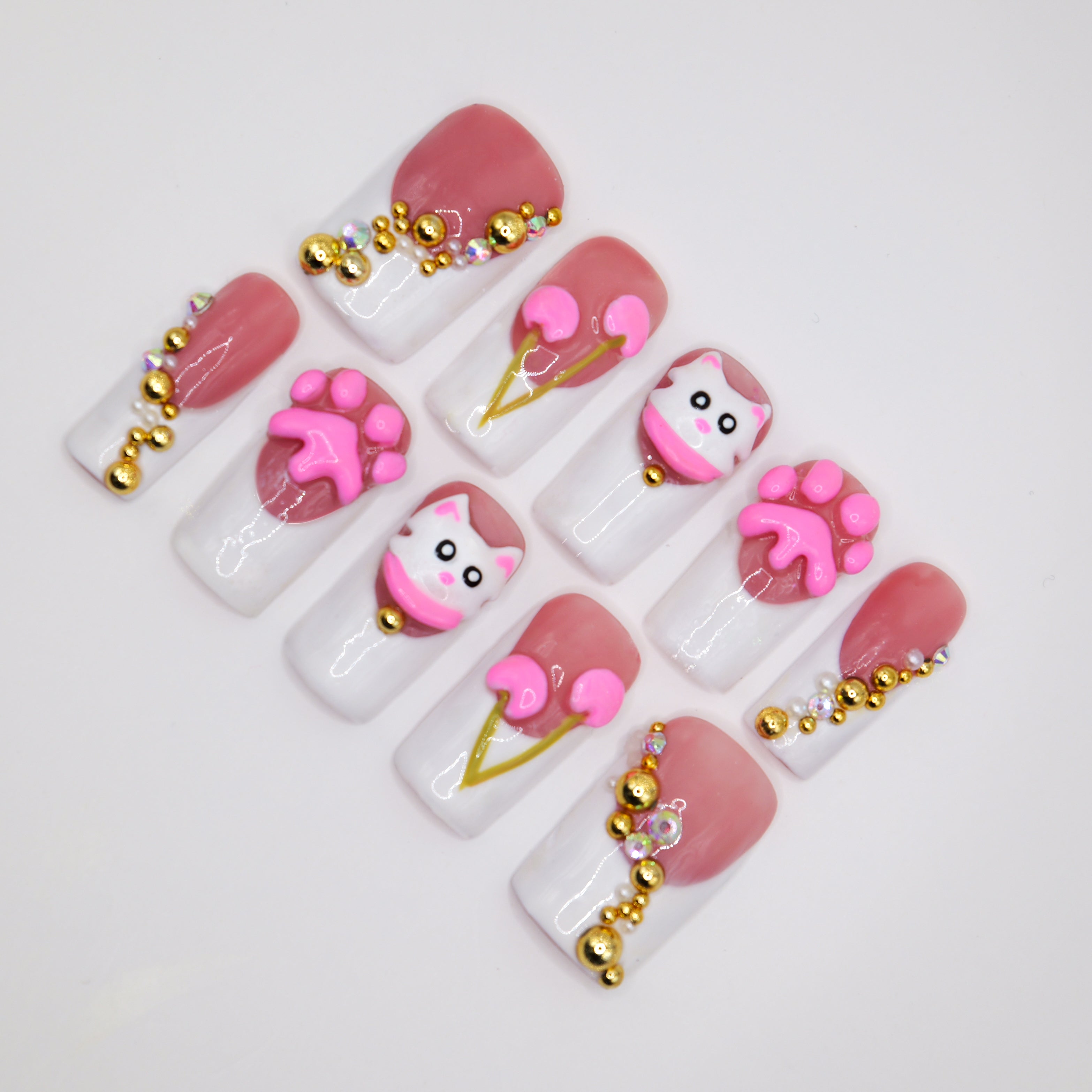 Cute Pink Cat Press Ons - Square
