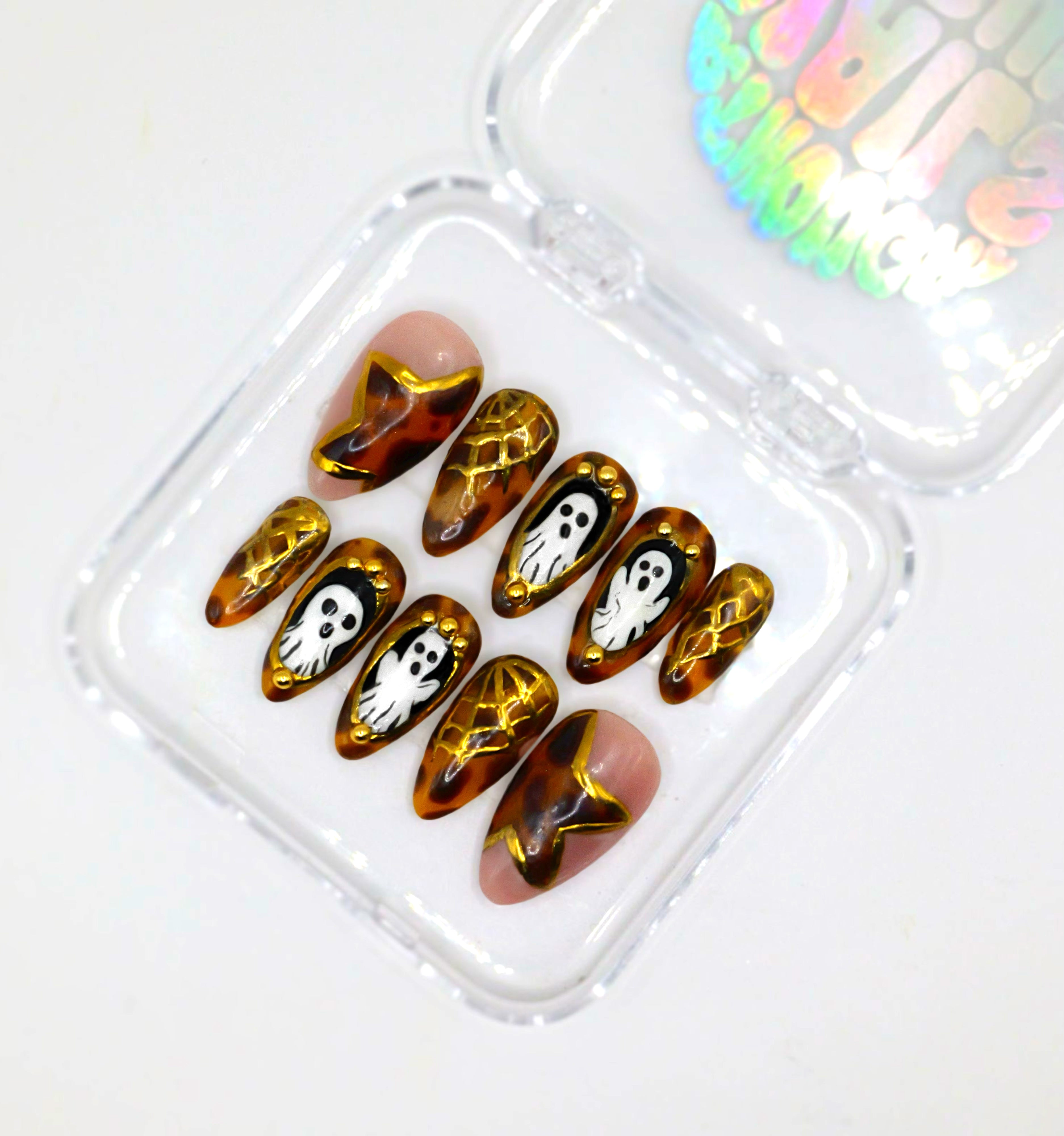 Golden Ghoul Glam Press-Ons - Almond