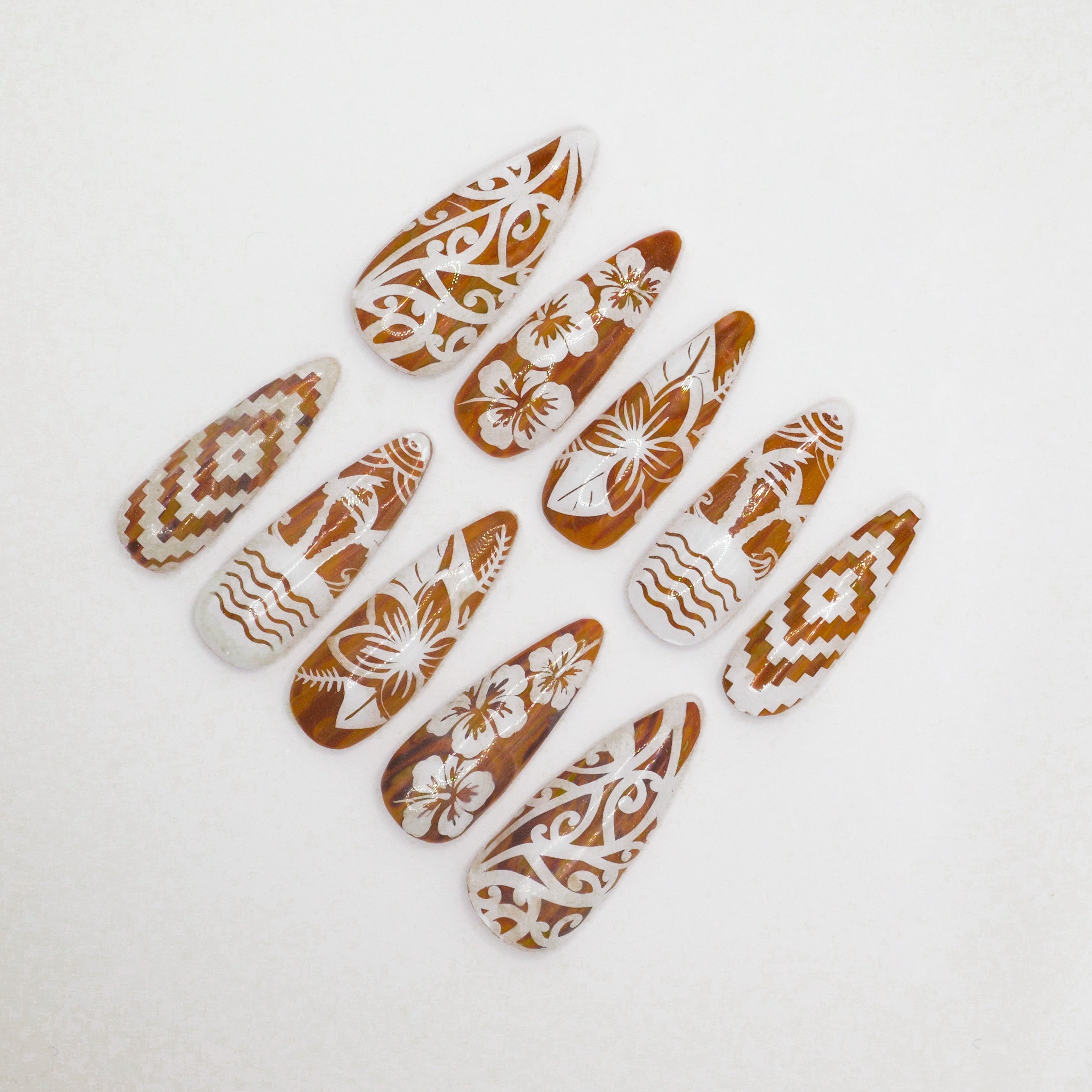 Floral Tribal Luxe Press-Ons - Almond
