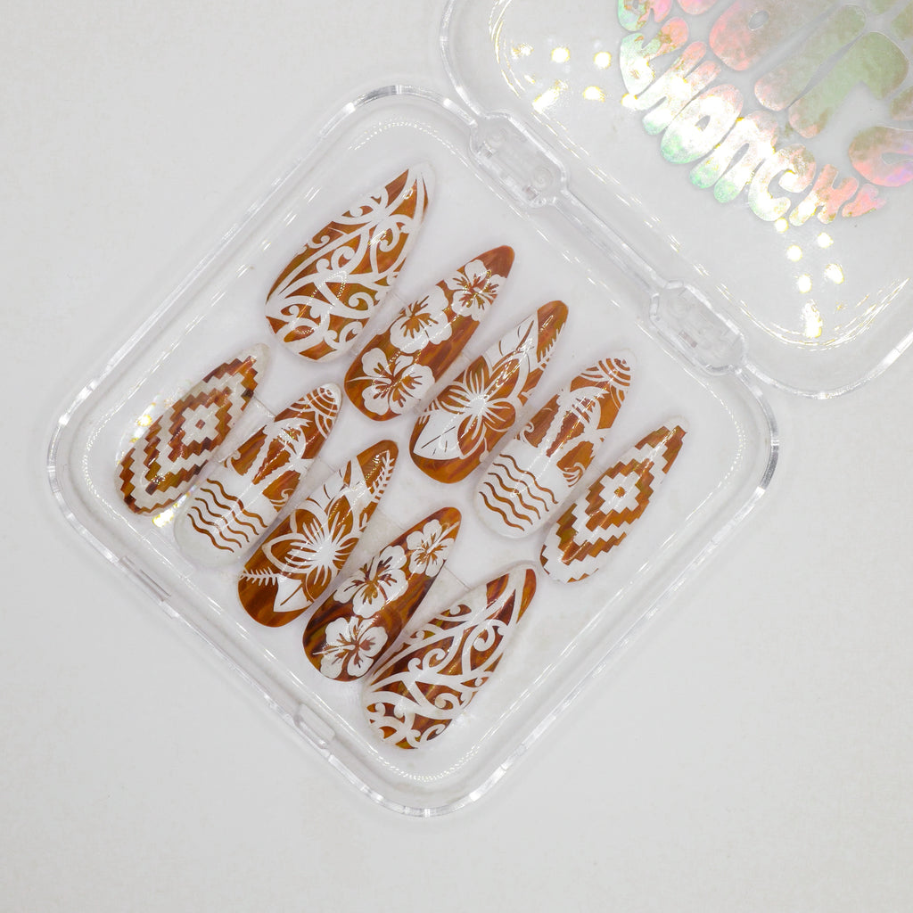 Floral Tribal Luxe Press-Ons - Almond