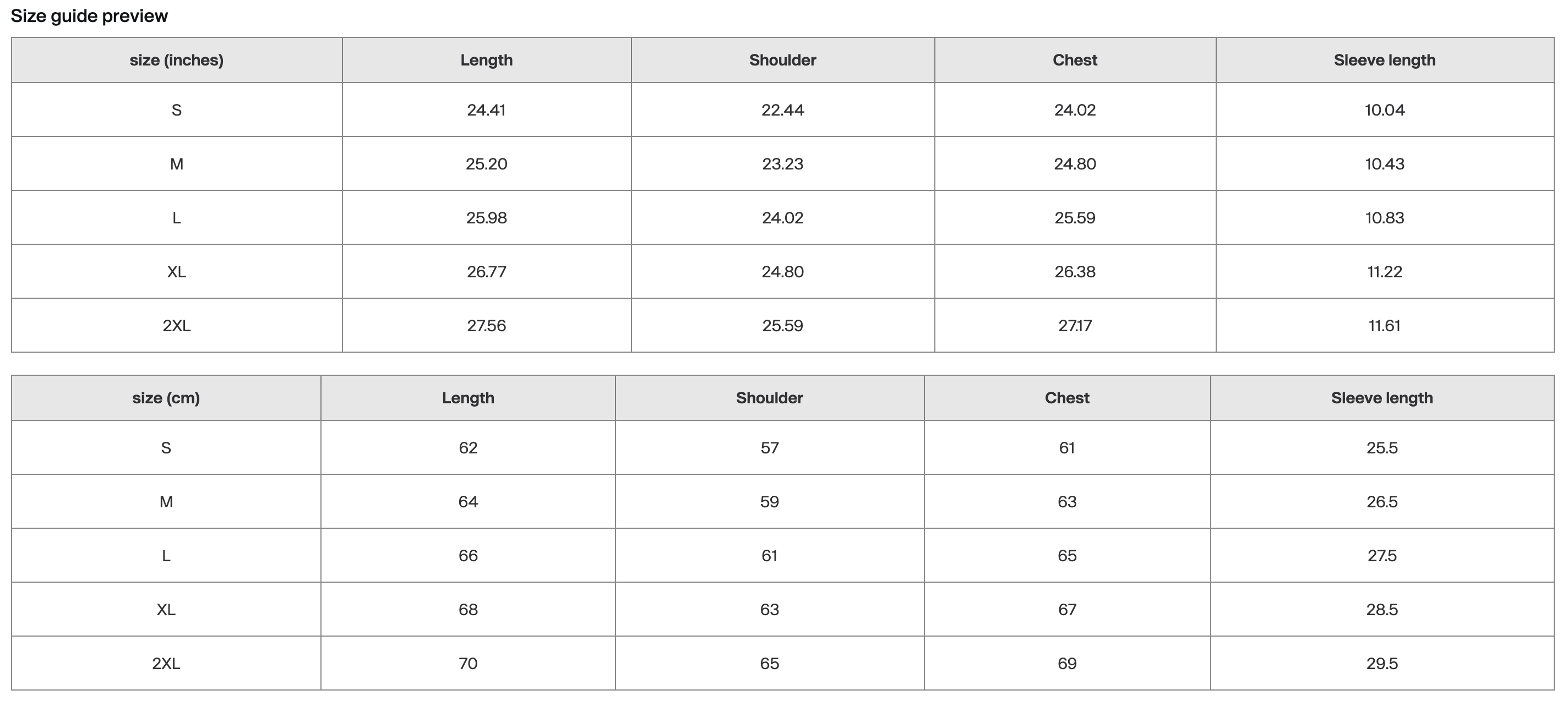 Listen to Me Tee Size Guide