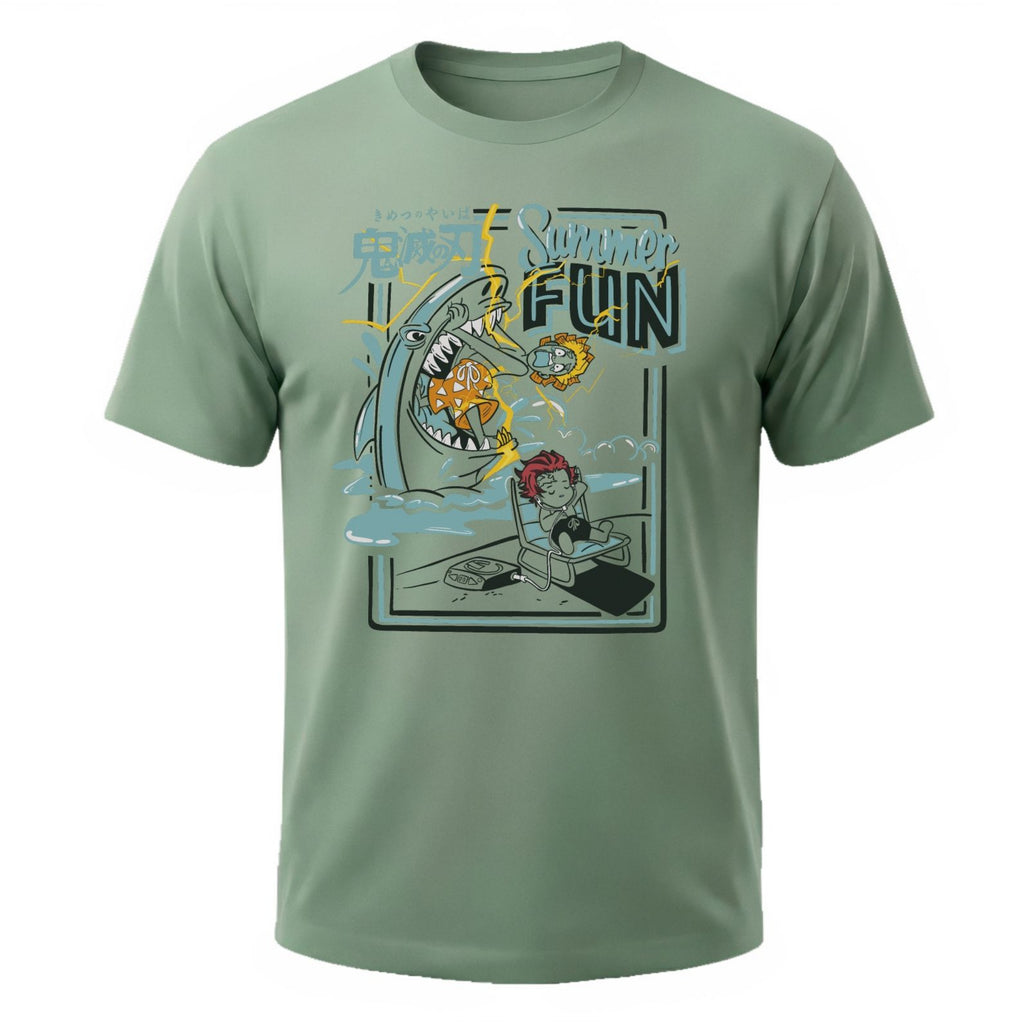 Tanjiro Zenitsu Beach Day Shirt - Aqua Edition
