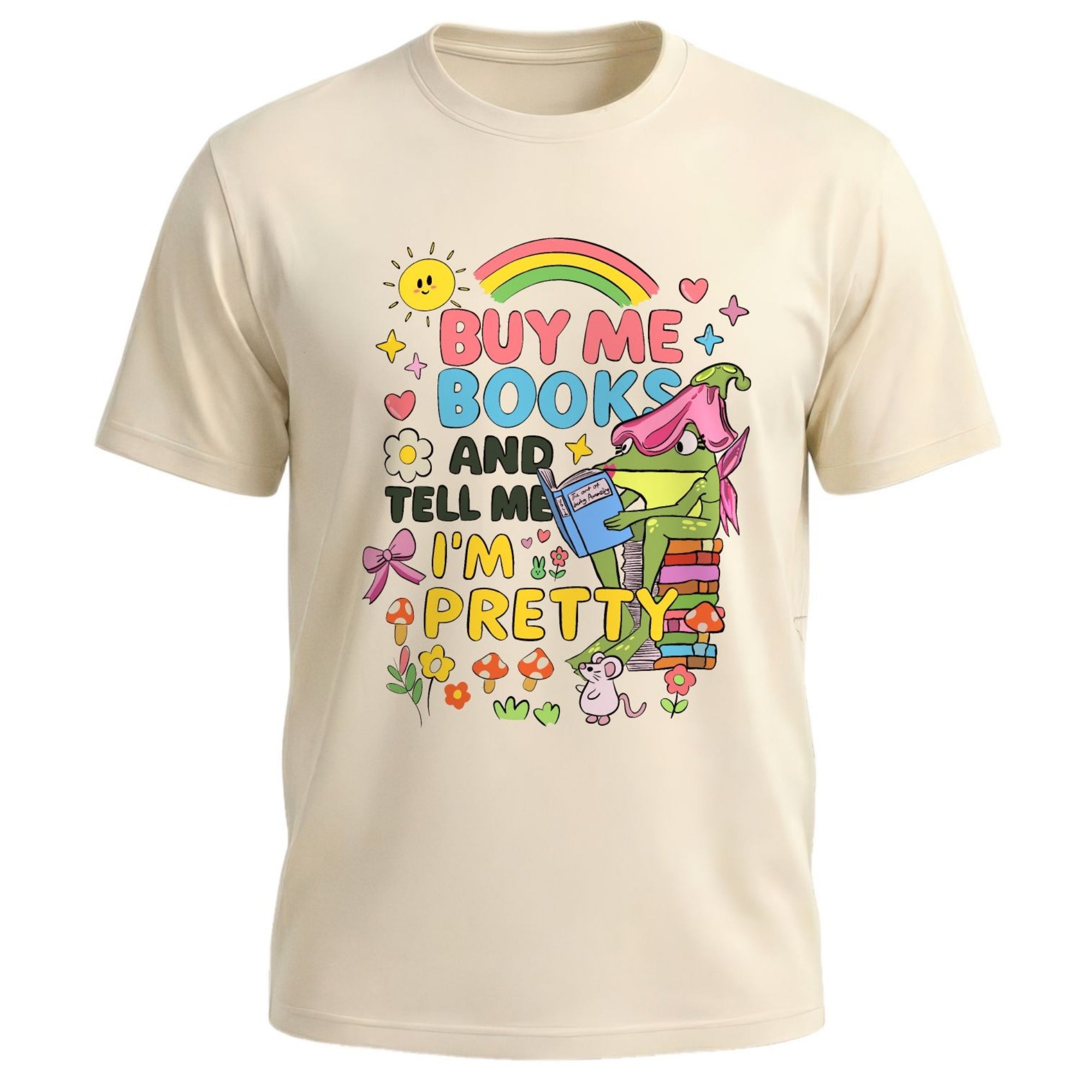 Buy Me Books & Tell Me I'm Pretty T-Shirt – Cute Cottagecore Frog Book Lover Gift