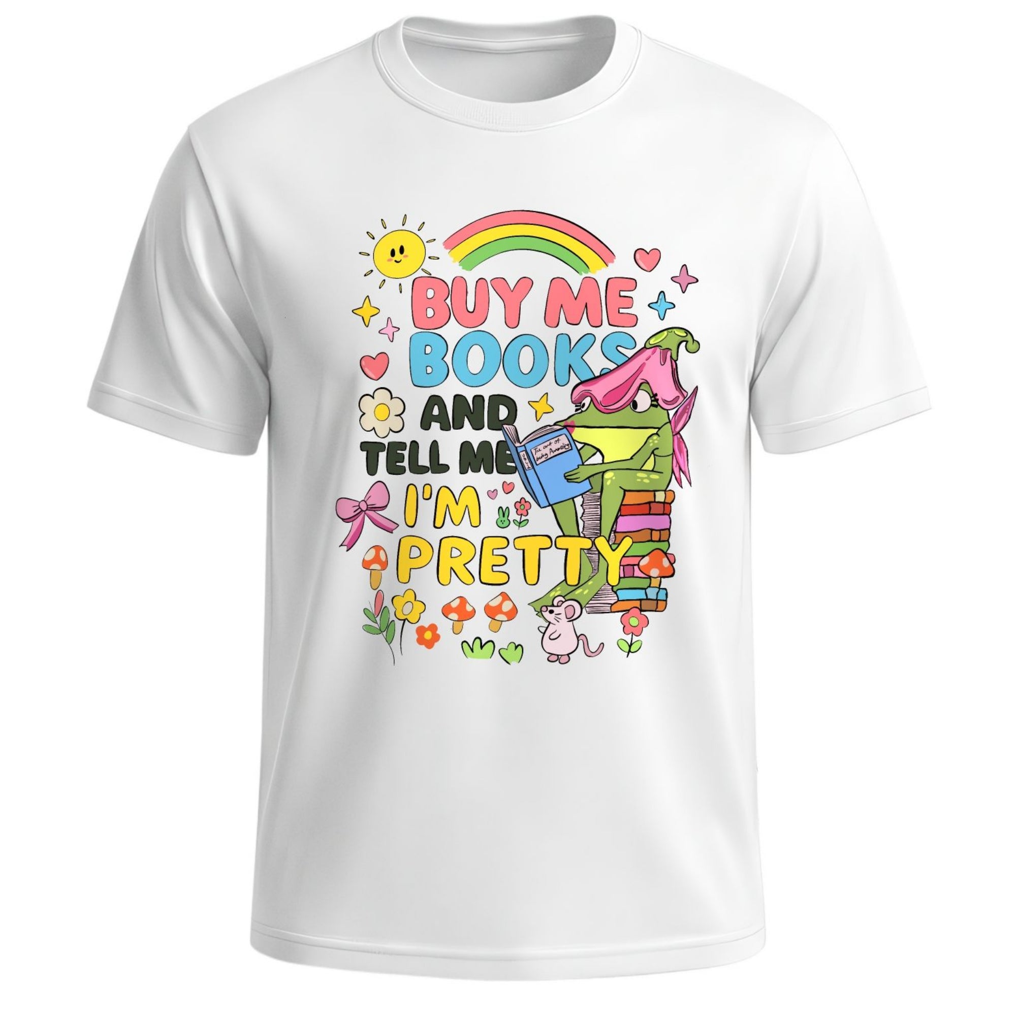 Buy Me Books & Tell Me I'm Pretty T-Shirt – Cute Cottagecore Frog Book Lover Gift