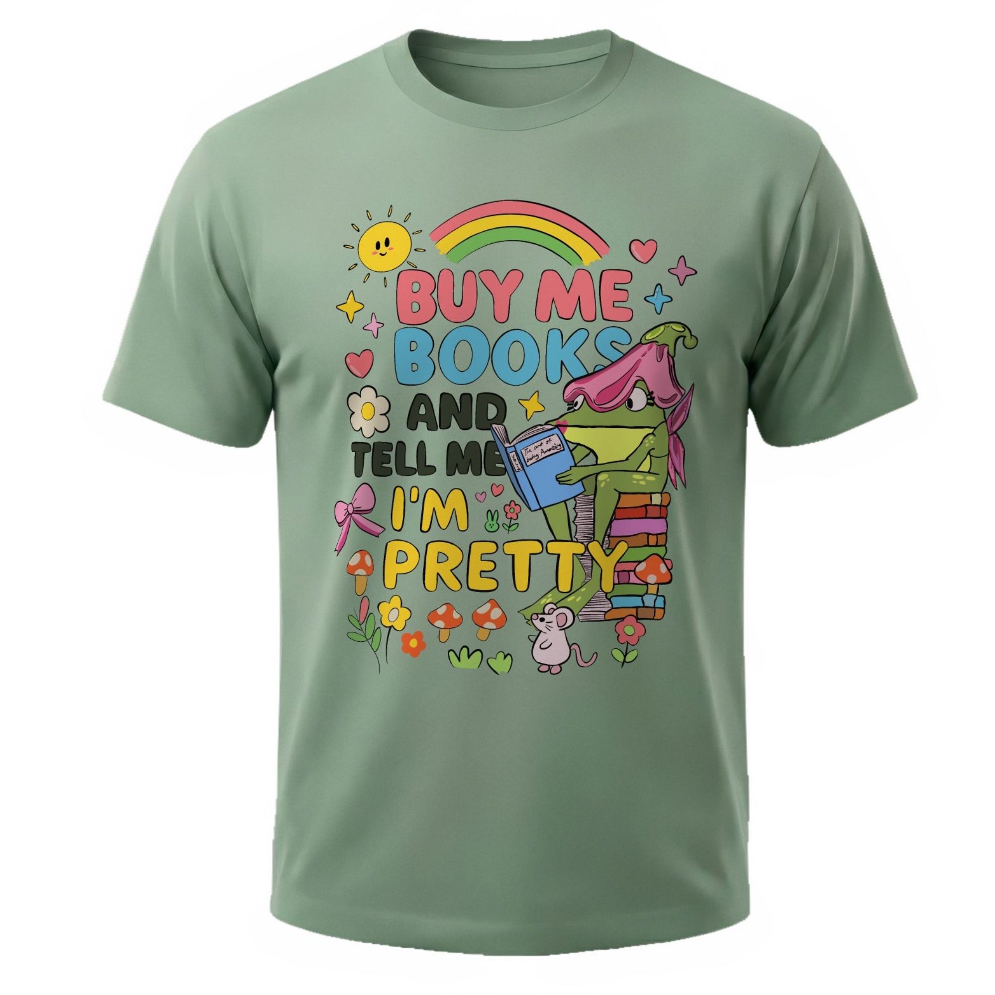 Buy Me Books & Tell Me I'm Pretty T-Shirt – Cute Cottagecore Frog Book Lover Gift