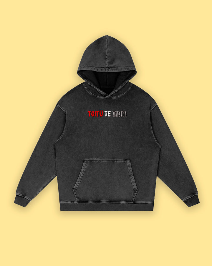 Toitū Te Tiriti v1 Snow Washed Hoodie