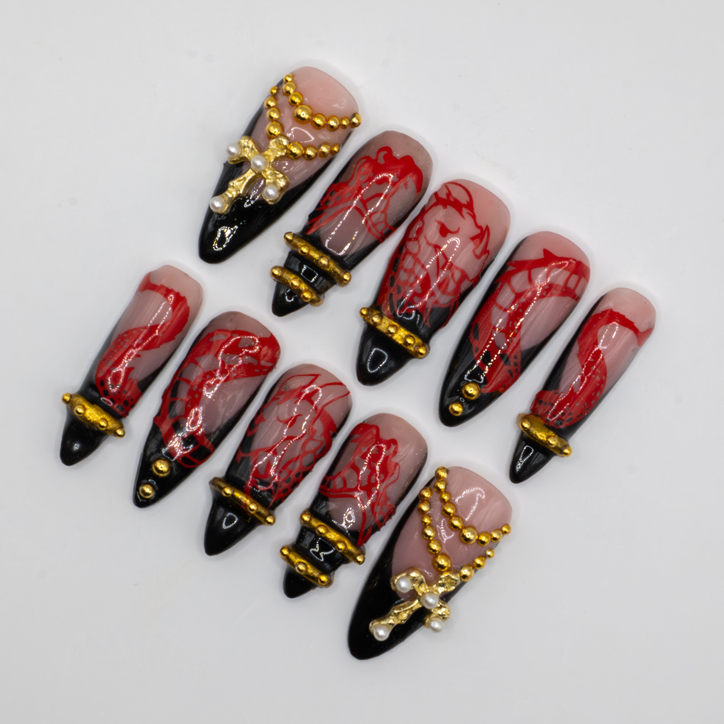 Red Dragon Press Ons - Almond