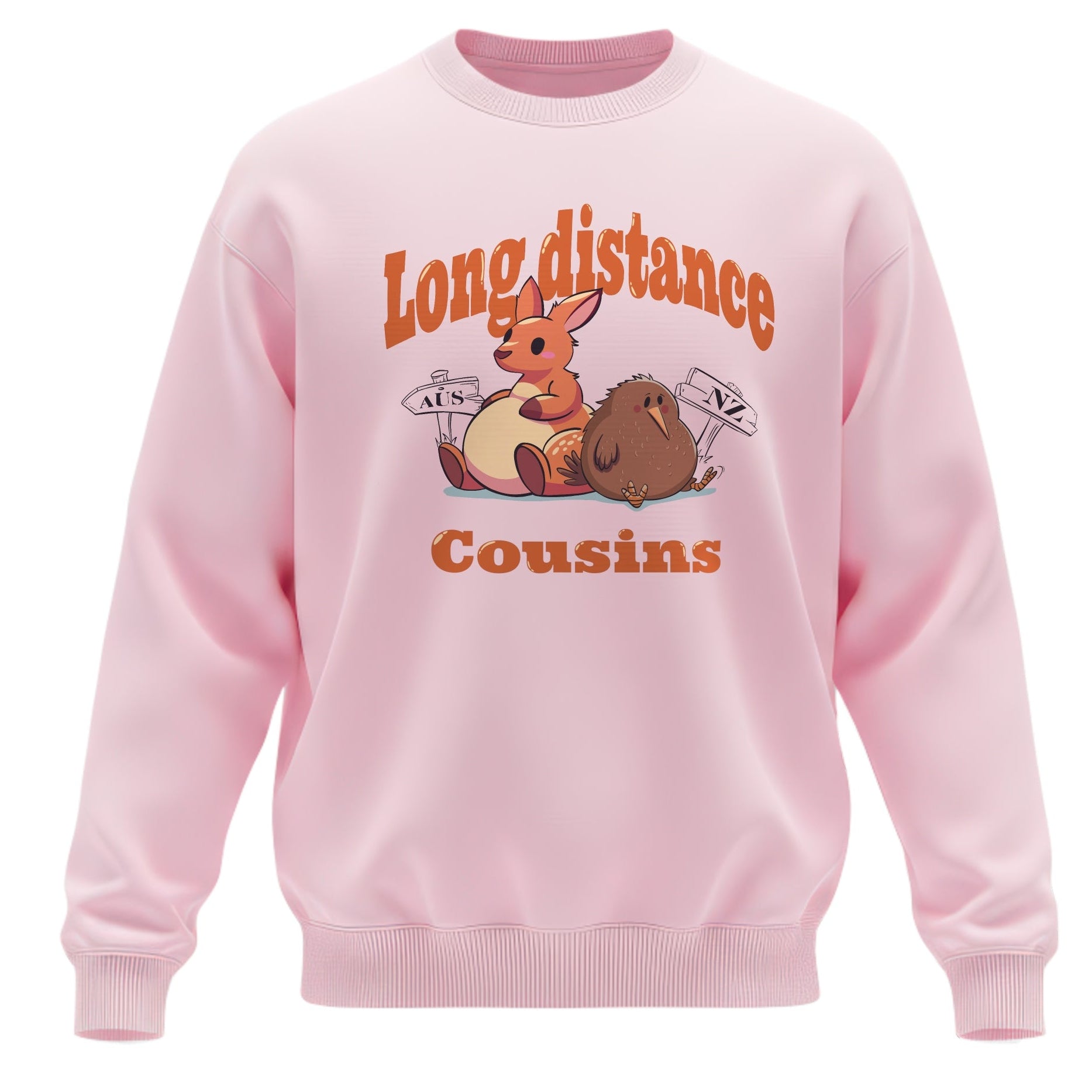 Long Distance Cousins Crewneck - Australia & NZ Kangaroo Kiwi Sweatshirt