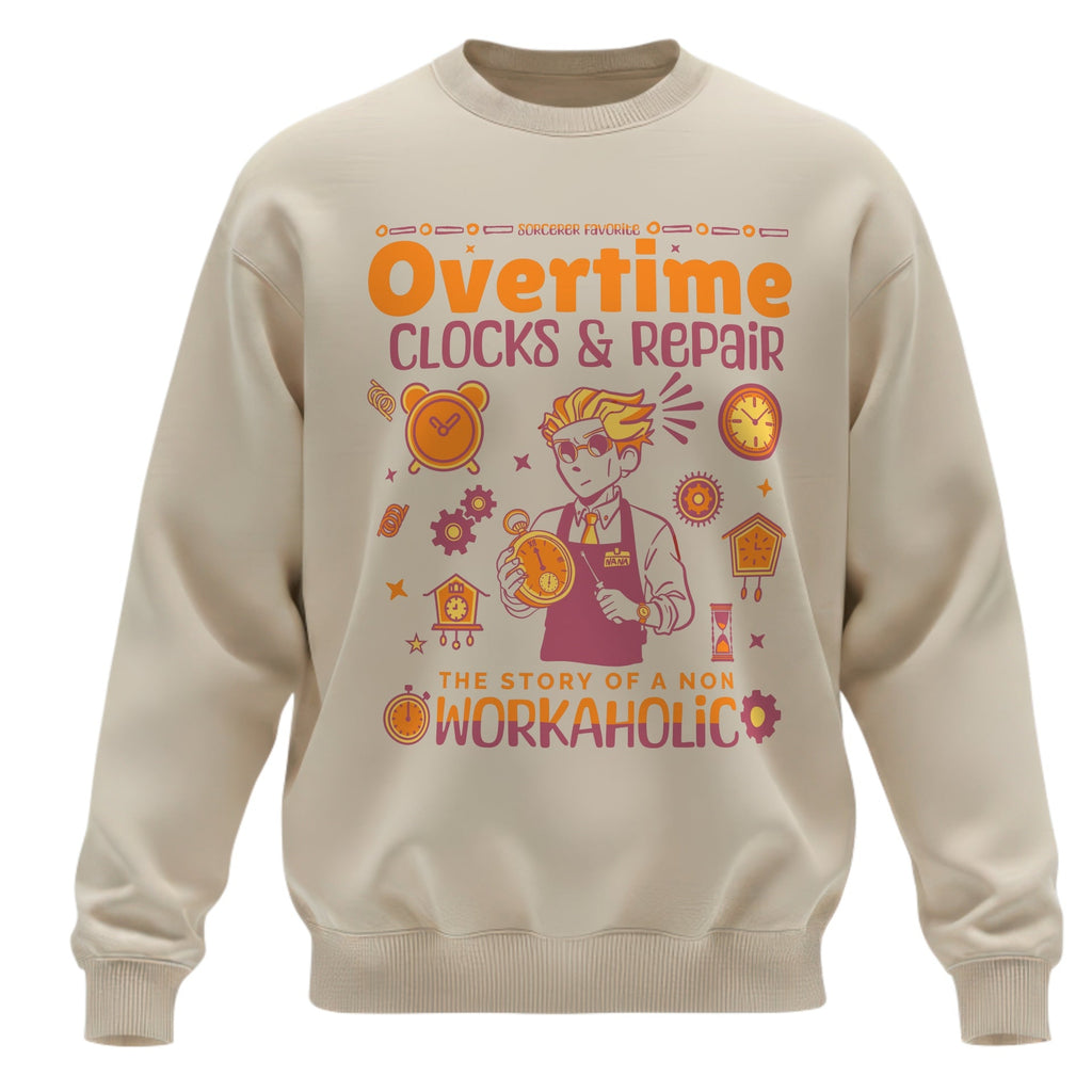 Nanami "Overtime Clocks & Repair" Anime Crewneck – Retro Sorcerer Aesthetic Sweatshirt