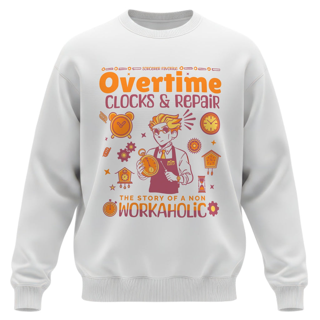 Nanami "Overtime Clocks & Repair" Anime Crewneck – Retro Sorcerer Aesthetic Sweatshirt