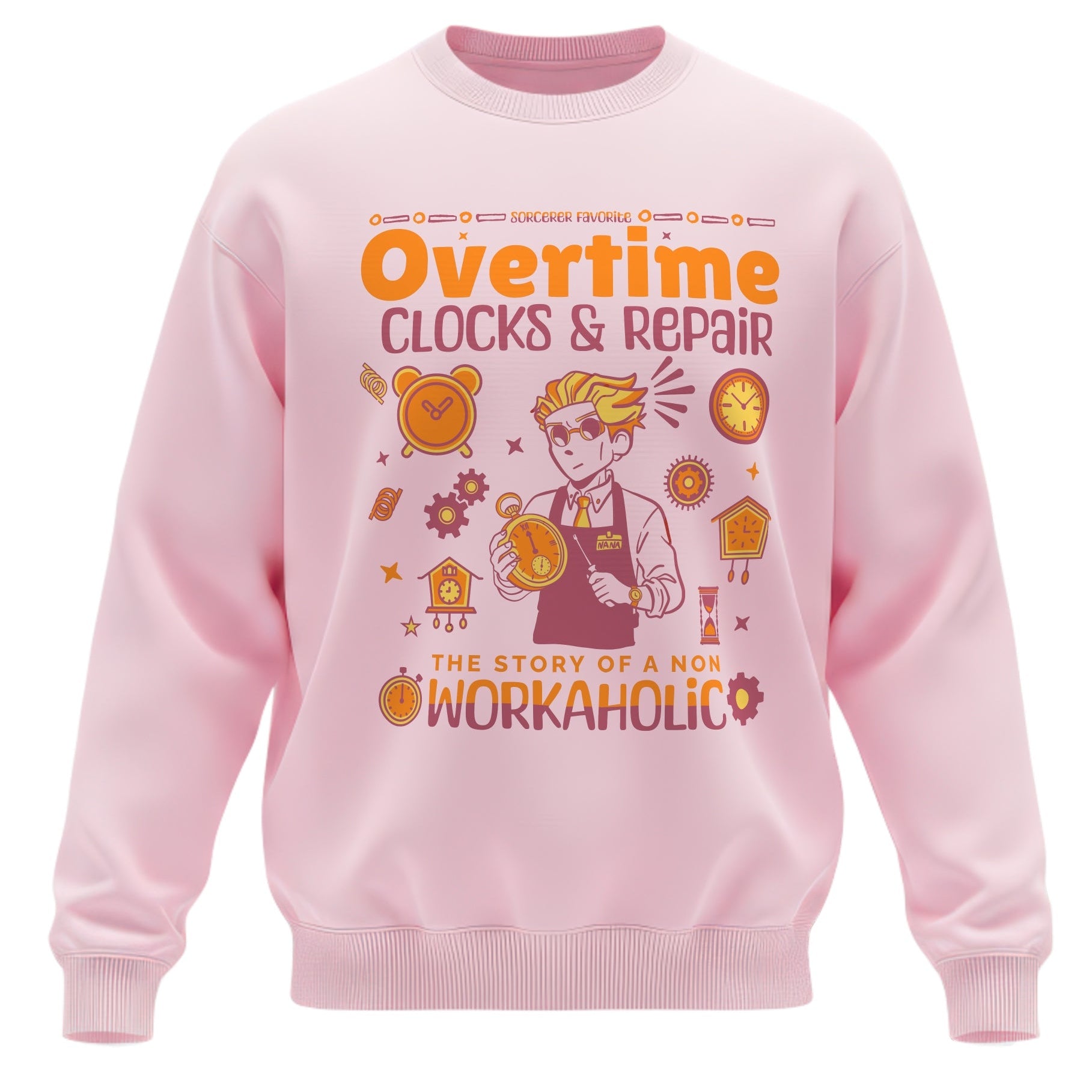 Nanami "Overtime Clocks & Repair" Anime Crewneck – Retro Sorcerer Aesthetic Sweatshirt