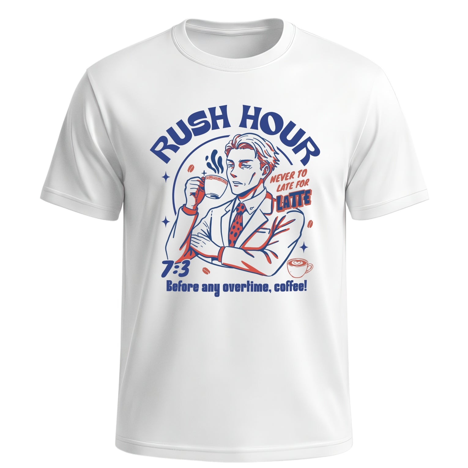 7:3 Salaryman Coffee Club T-Shirt | Retro "Rush Hour" Anime Graphic Tee
