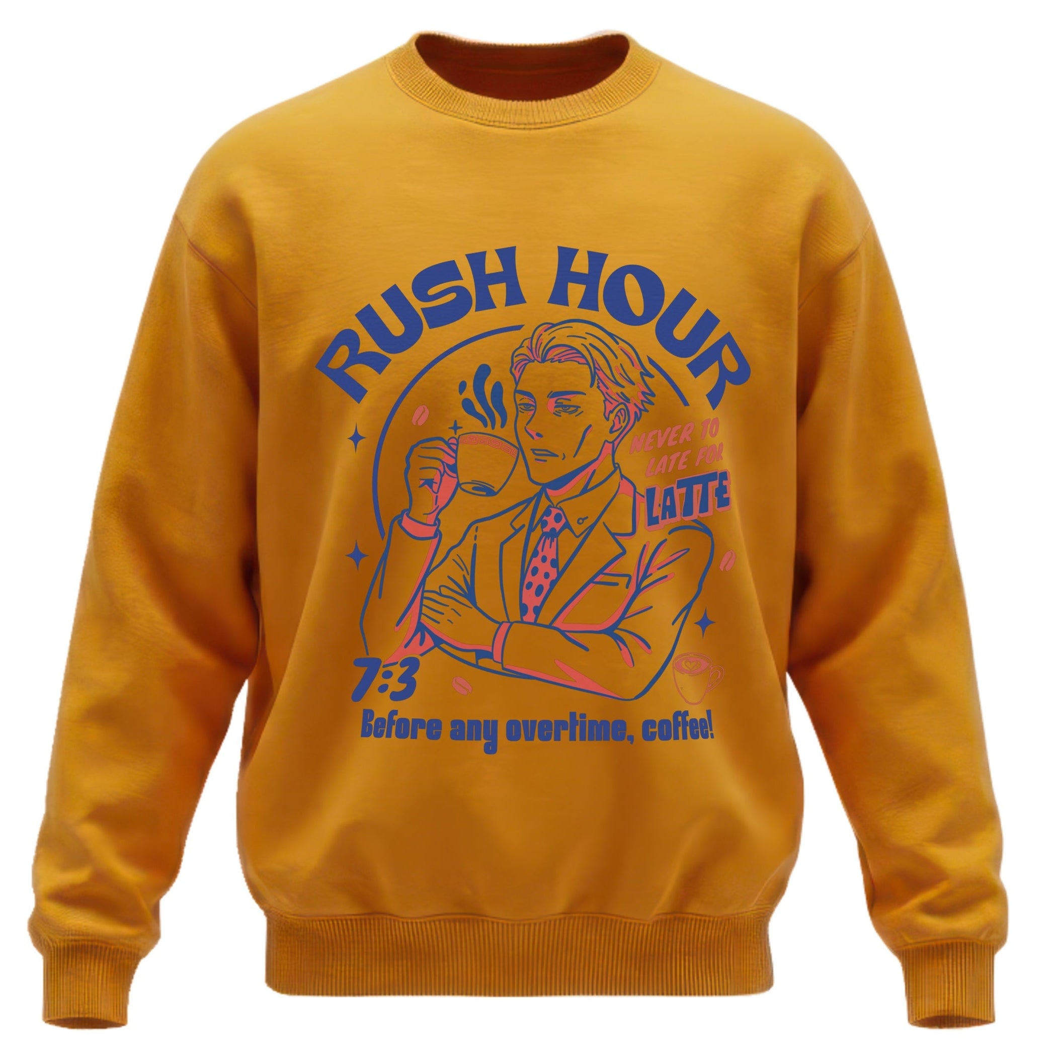 7:3 Salaryman Coffee Club Crewneck Sweatshirt | Retro "Rush Hour" Anime Pullover
