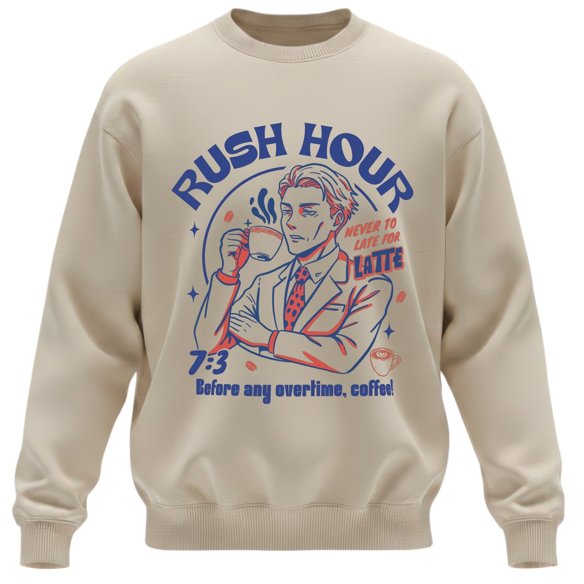 7:3 Salaryman Coffee Club Crewneck Sweatshirt | Retro "Rush Hour" Anime Pullover