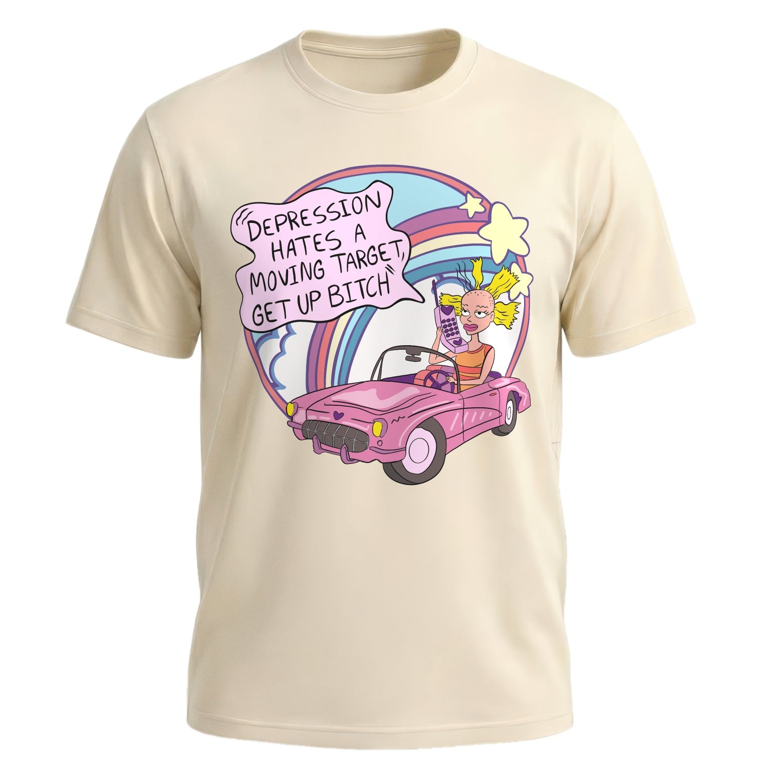 Depression Hates A Moving Target - Funny Mental Health Y2K Graphic T-Shirt