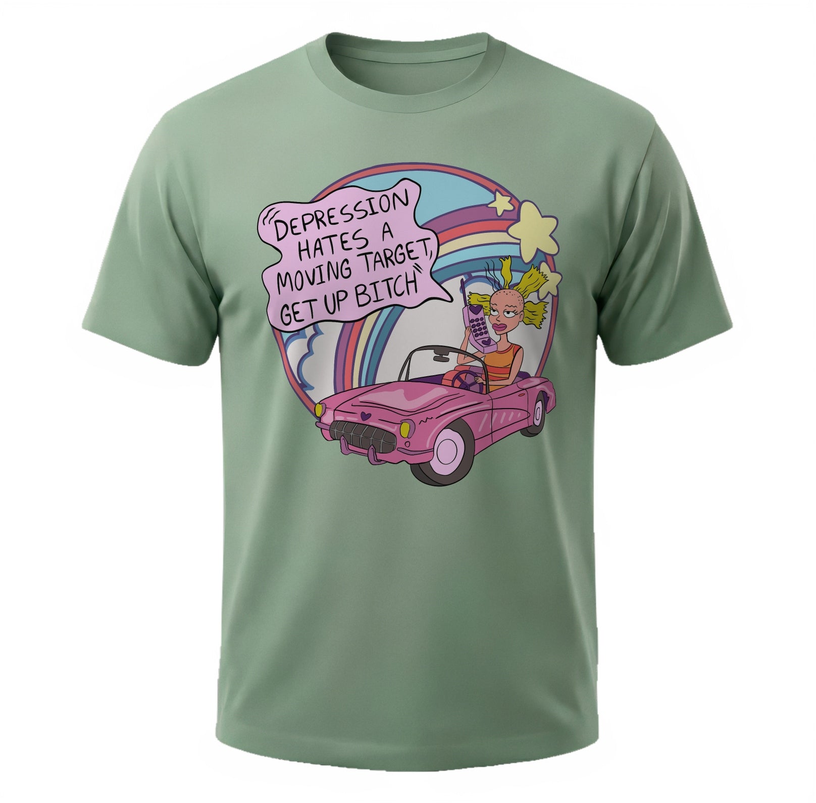 Depression Hates A Moving Target - Funny Mental Health Y2K Graphic T-Shirt