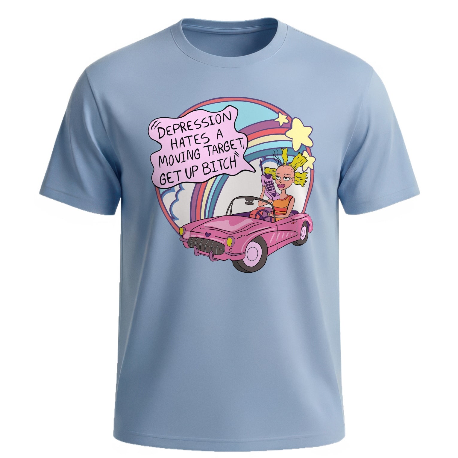 Depression Hates A Moving Target - Funny Mental Health Y2K Graphic T-Shirt