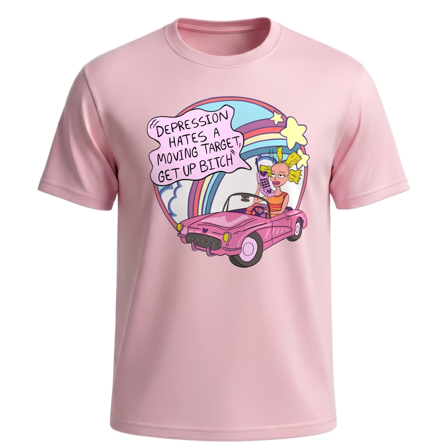 Depression Hates A Moving Target - Funny Mental Health Y2K Graphic T-Shirt