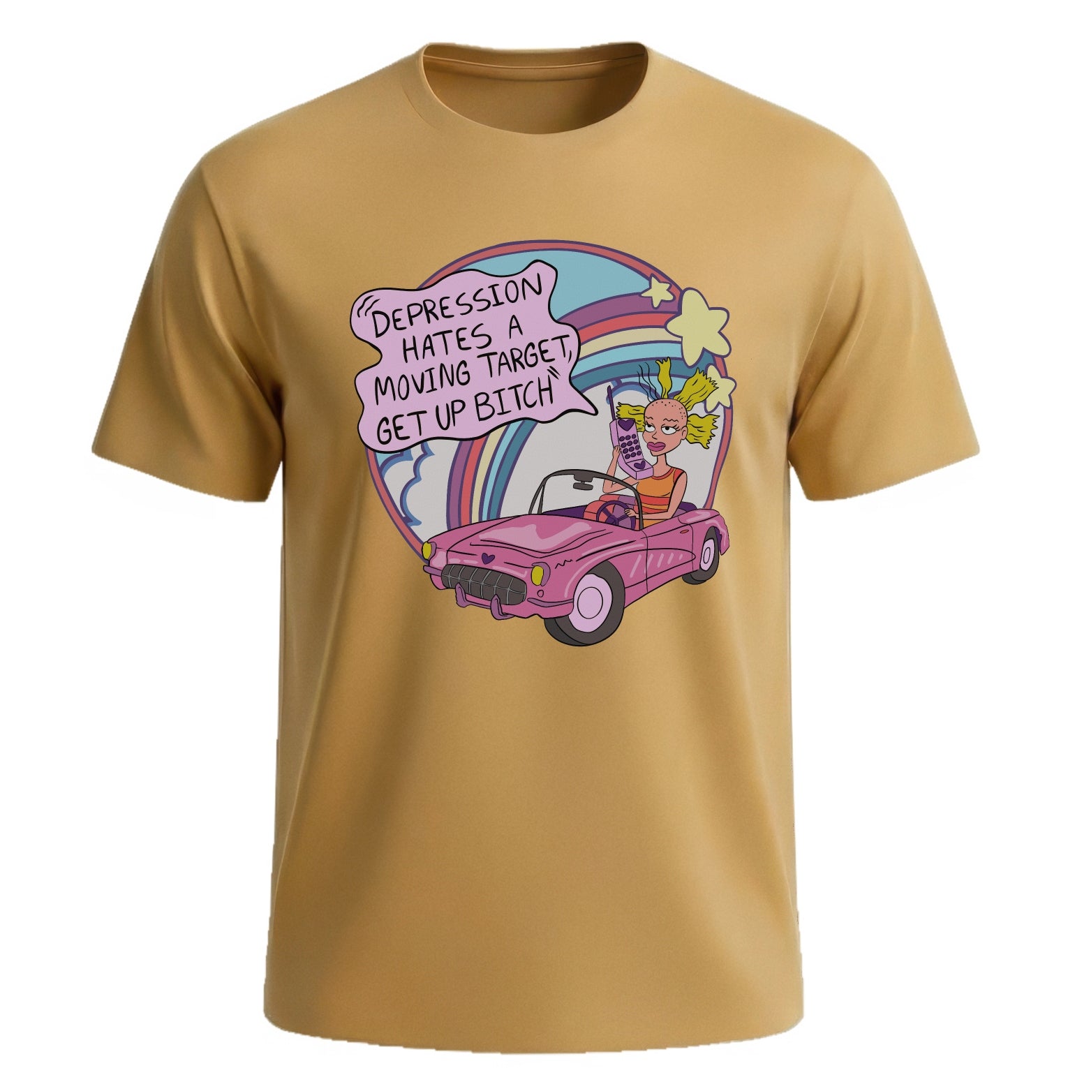 Depression Hates A Moving Target - Funny Mental Health Y2K Graphic T-Shirt