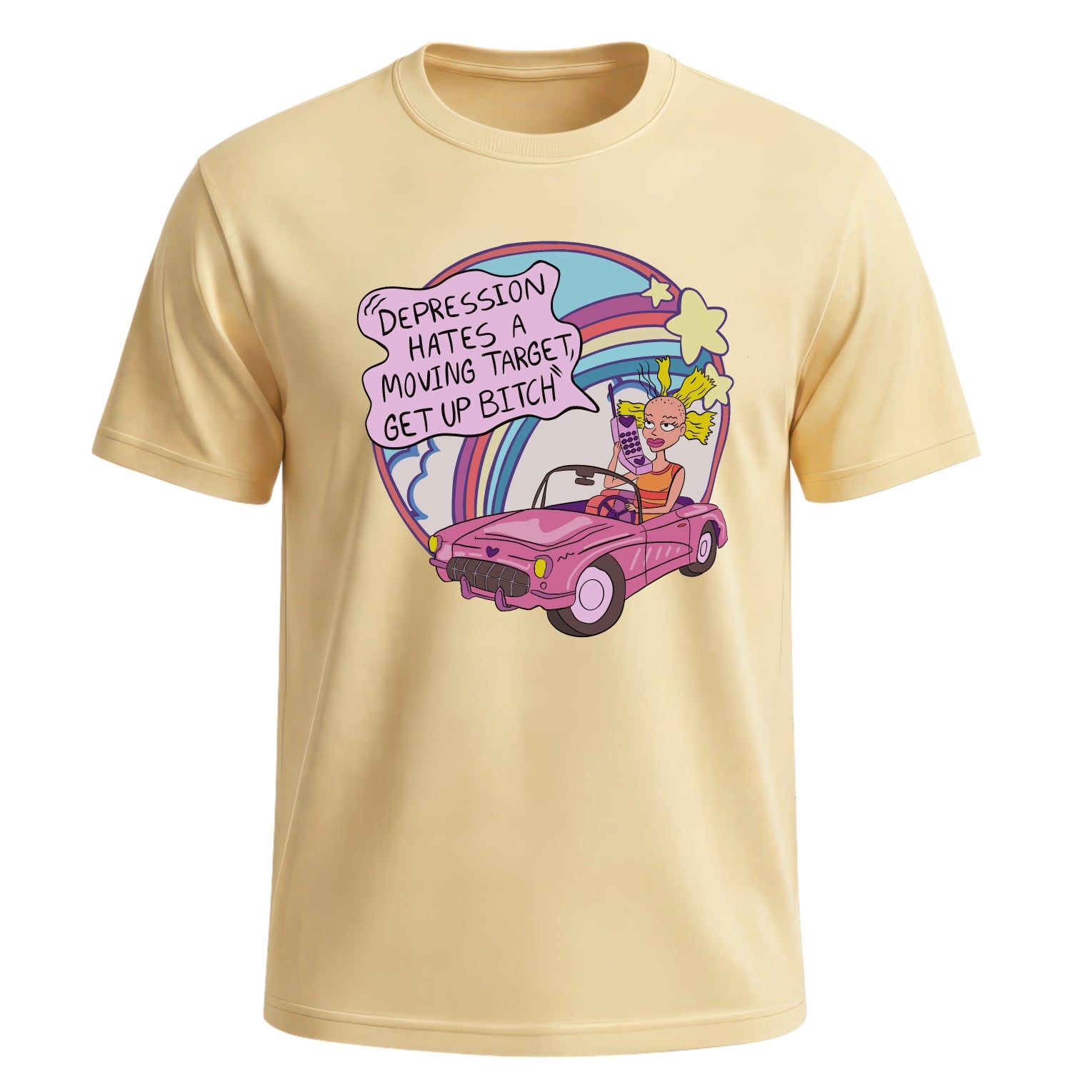 Depression Hates A Moving Target - Funny Mental Health Y2K Graphic T-Shirt