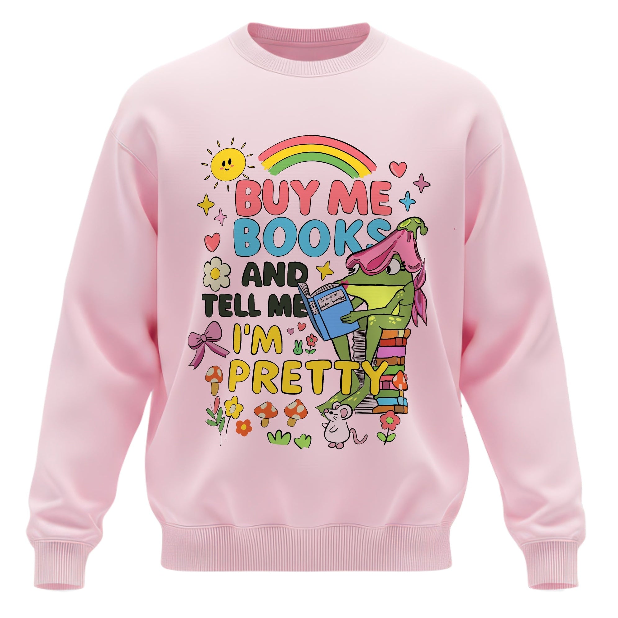 Buy Me Books & Tell Me I'm Pretty Crewneck Sweatshirt – Cute Cottagecore Frog Gift