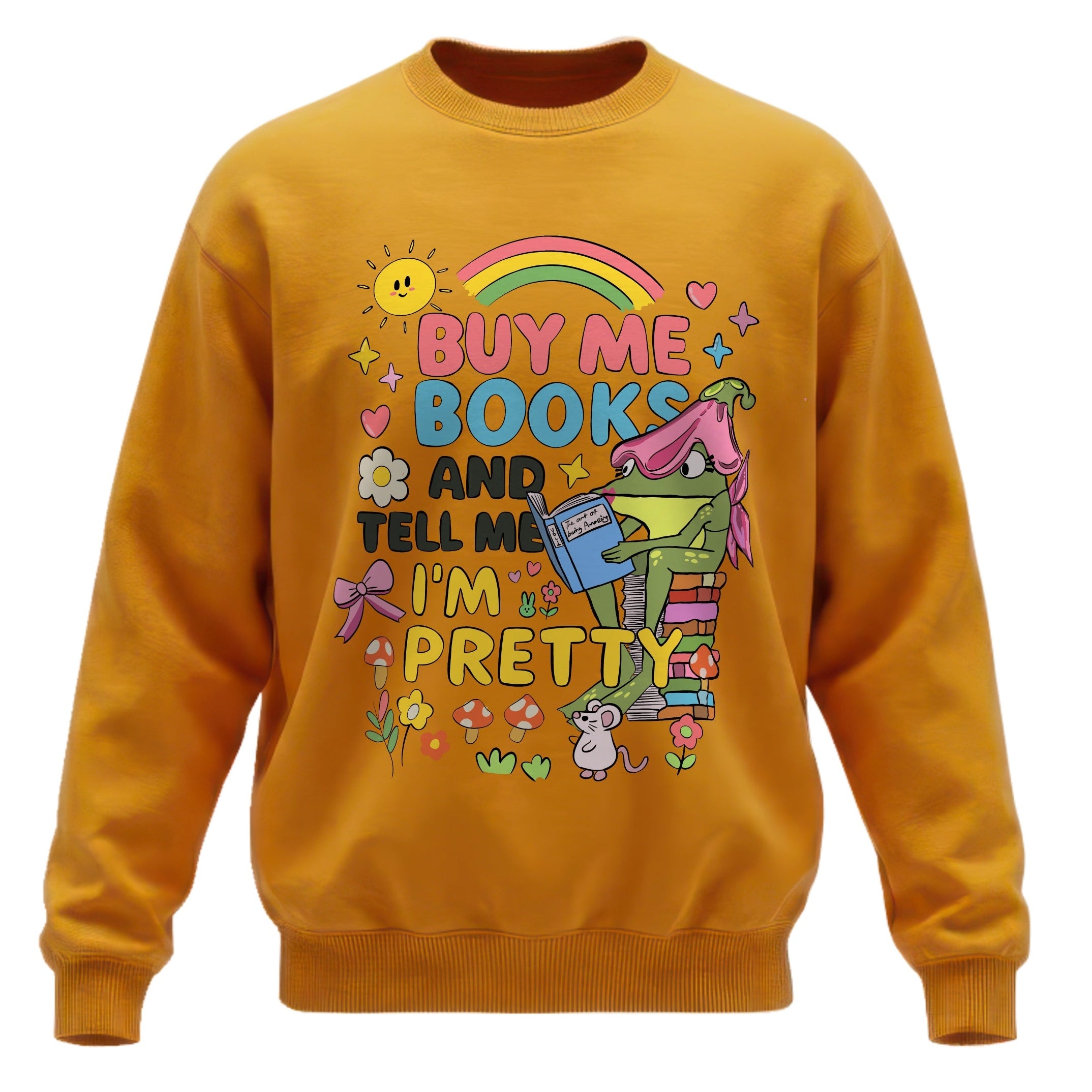 Buy Me Books & Tell Me I'm Pretty Crewneck Sweatshirt – Cute Cottagecore Frog Gift