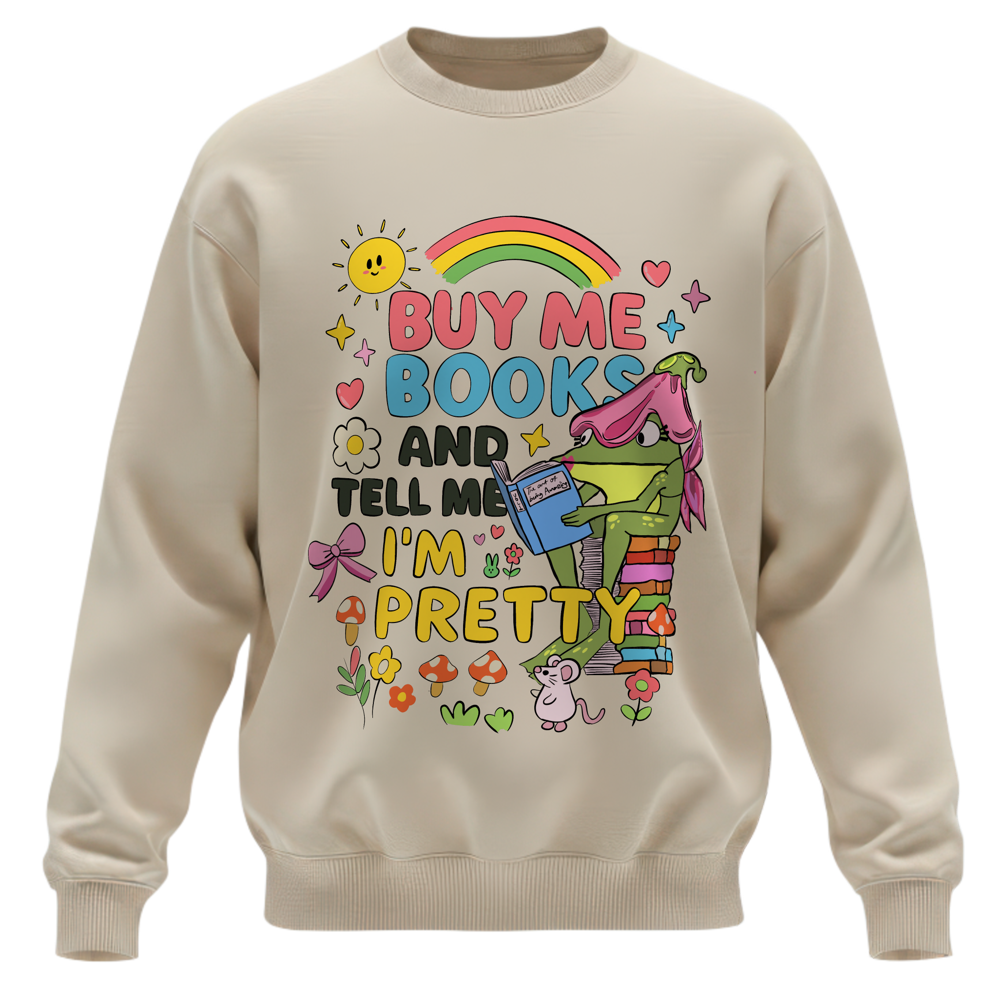 Buy Me Books & Tell Me I'm Pretty Crewneck Sweatshirt – Cute Cottagecore Frog Gift