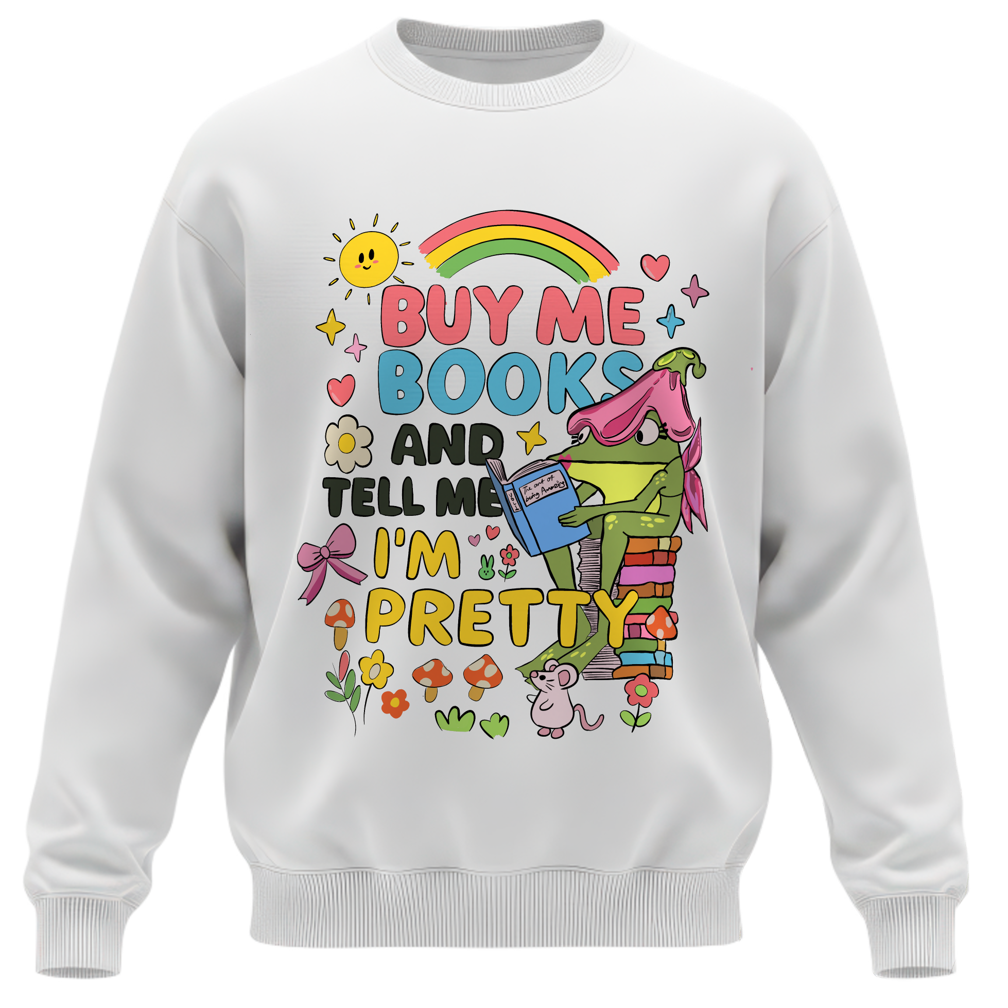 Buy Me Books & Tell Me I'm Pretty Crewneck Sweatshirt – Cute Cottagecore Frog Gift