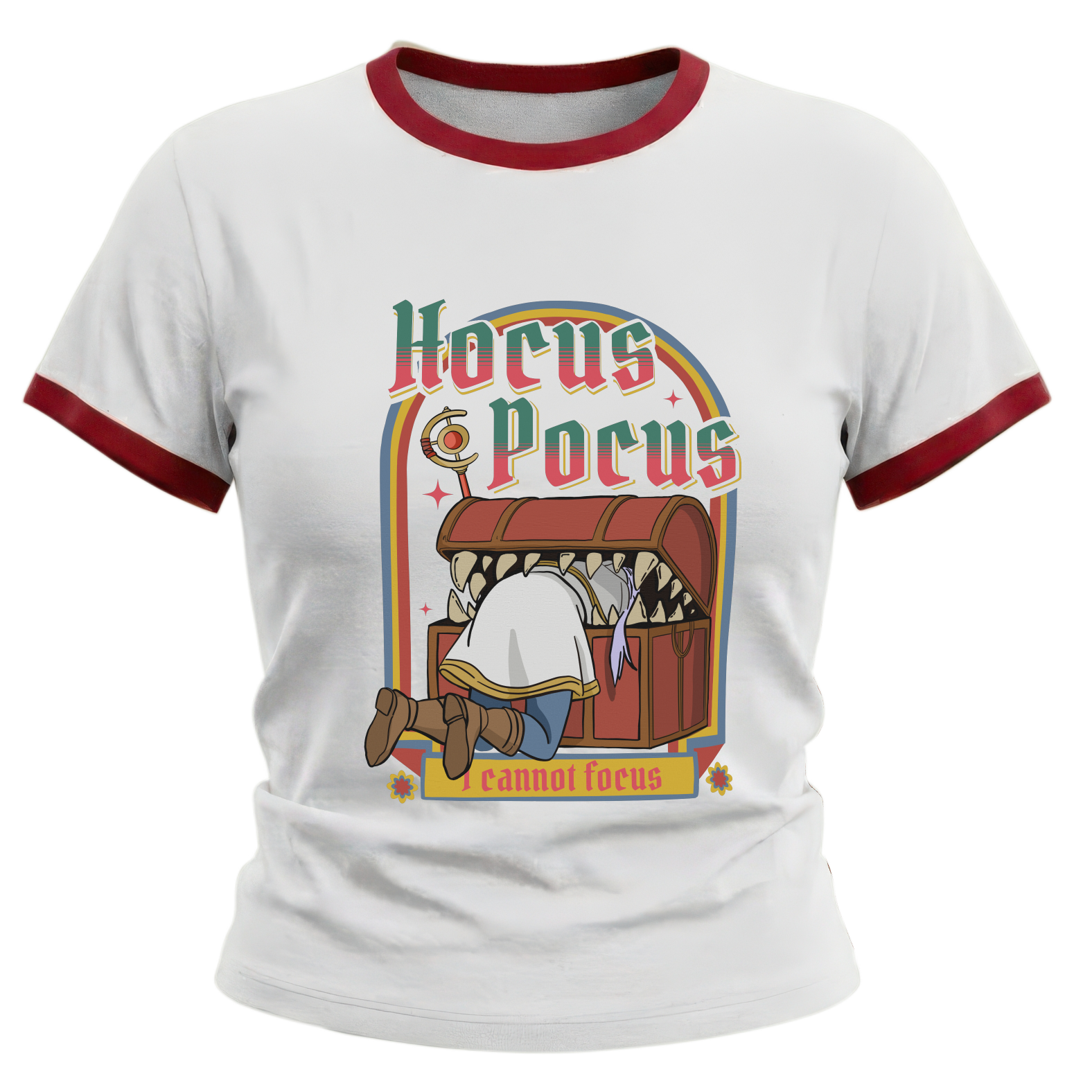 Hocus Pocus I Cannot Focus - Frieren Mimic Chest Ringer Tee