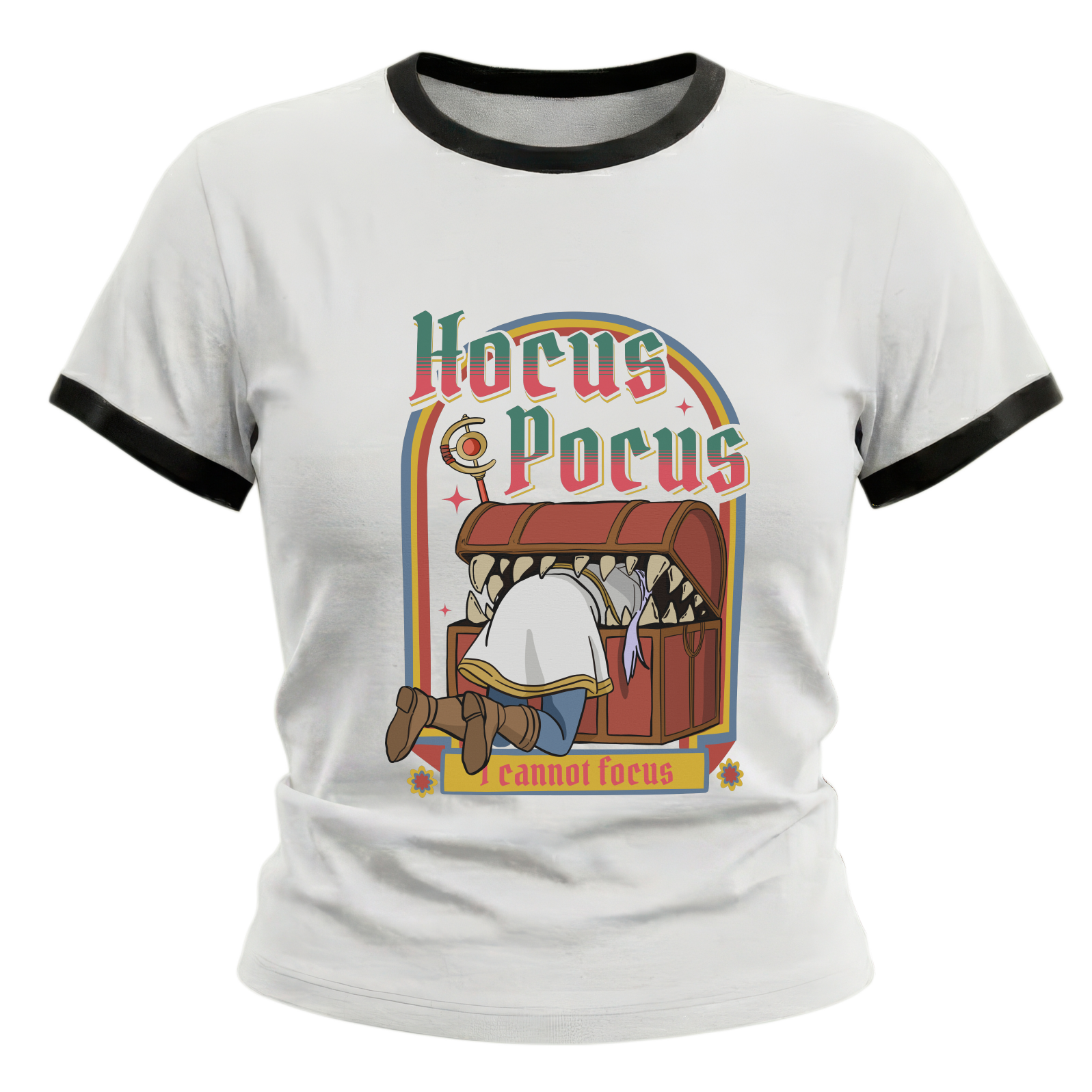 Hocus Pocus I Cannot Focus - Frieren Mimic Chest Ringer Tee