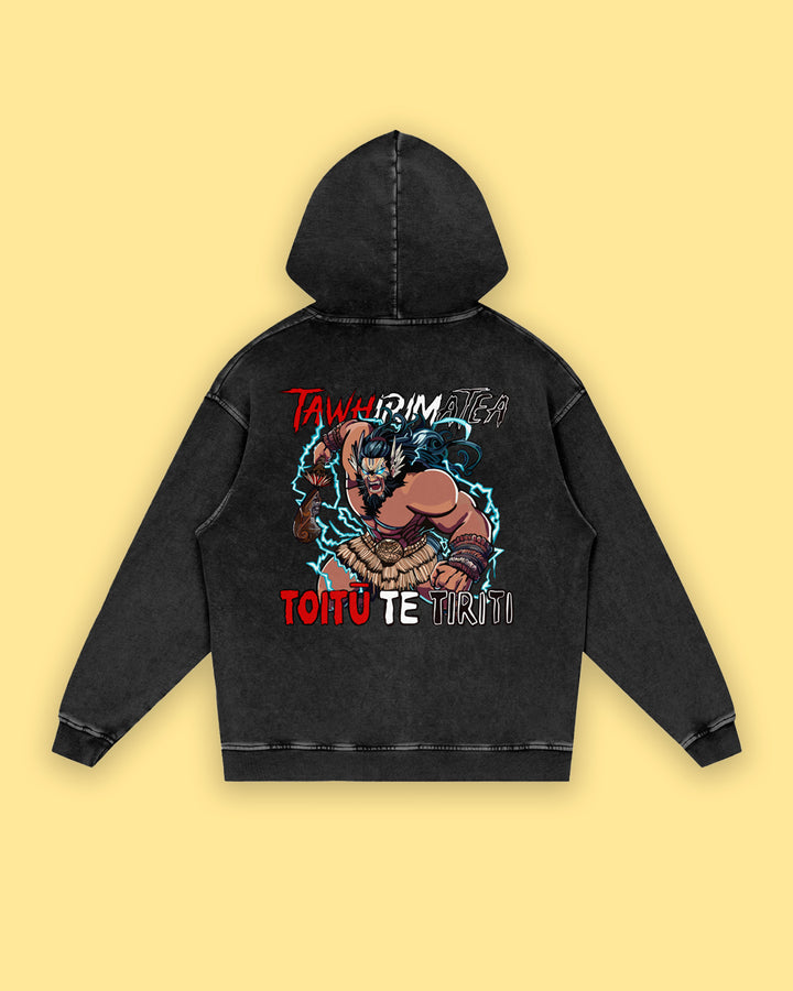 Toitū Te Tiriti v1 Snow Washed Hoodie